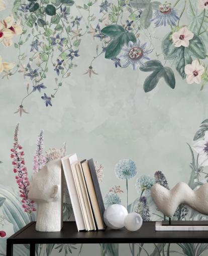 beautiful customisable floral mural in pale blue by Marina Stupakova for bedroom beautiful customisable floral mural in pale blue by Marina Stupakova for bedroom