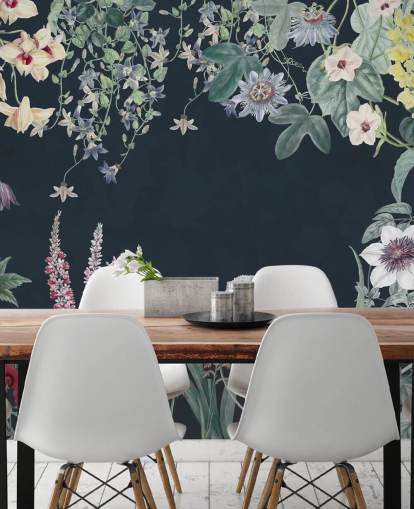beautiful floral mural in navy beautiful floral mural in navy