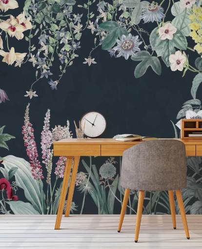 beautiful floral mural in navy beautiful floral mural in navy