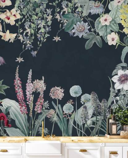 lindo mural floral em azul marinho lindo mural floral em azul marinho