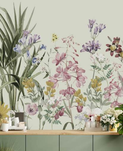 farbenfrohe, individuell gestaltbare Blumentapete von Marina Stupakova für Schlafzimmer farbenfrohe, individuell gestaltbare Blumentapete von Marina Stupakova für Schlafzimmer