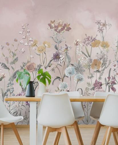 pink customisable growing primulas wallpaper mural by Marina Stupakova for bedrooms pink customisable growing primulas wallpaper mural by Marina Stupakova for bedrooms