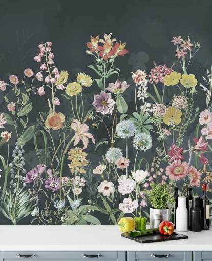 primulas wallpaper mural with dark background primulas wallpaper mural with dark background