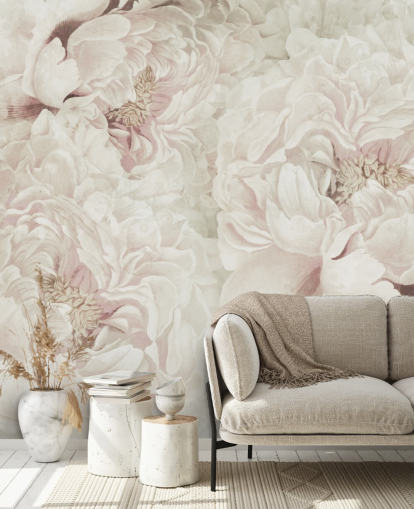 grote bloemenmuurschildering met blozende roze pioenrozen van Marina Stupakova voor slaapkamers grote bloemenmuurschildering met blozende roze pioenrozen van Marina Stupakova voor slaapkamers