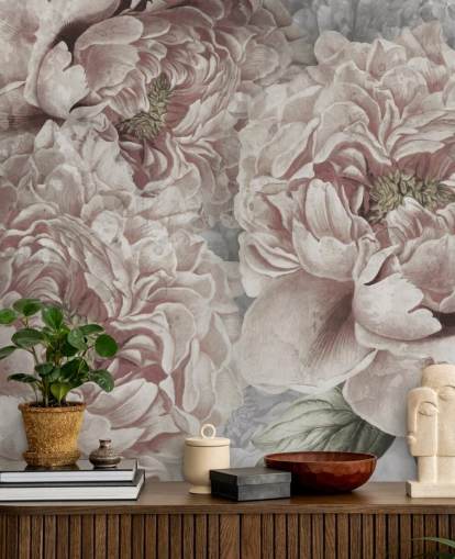 papel pintado de peonías grandes de color rosa rubor de Marina Stupakova para dormitorios papel pintado de peonías grandes de color rosa rubor de Marina Stupakova para dormitorios