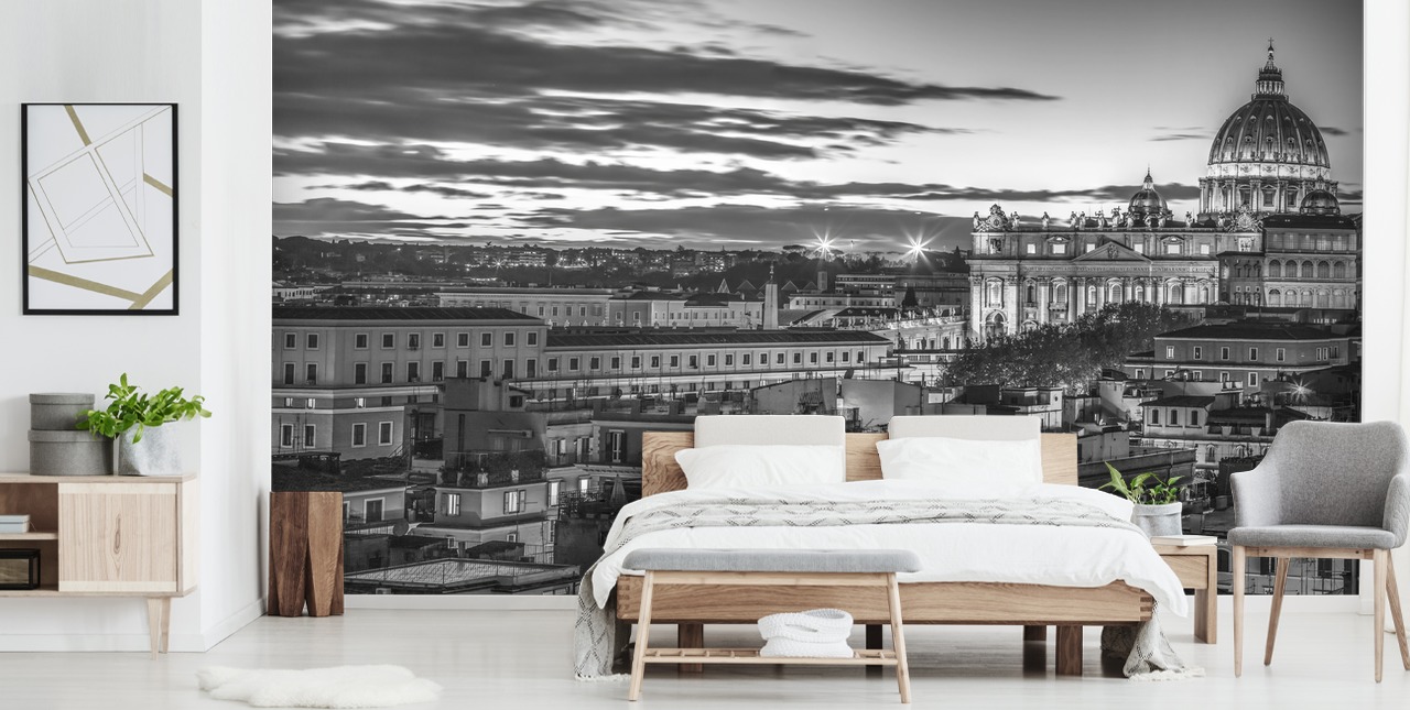 svart og hvitt panoramavegg av Roma