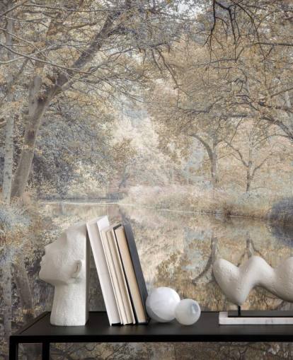 brown and grey canal in winter woodland wall mural by Assaf Frank for bedroom brown and grey canal in winter woodland wall mural by Assaf Frank for bedroom