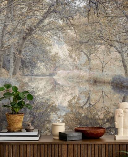 mural de parede de canal marrom e cinza na floresta de inverno de Assaf Frank para quarto mural de parede de canal marrom e cinza na floresta de inverno de Assaf Frank para quarto