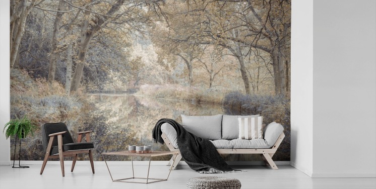 Brauner und grauer Kanal im Winterwald Wandbild von Assaf Frank für Schlafzimmer