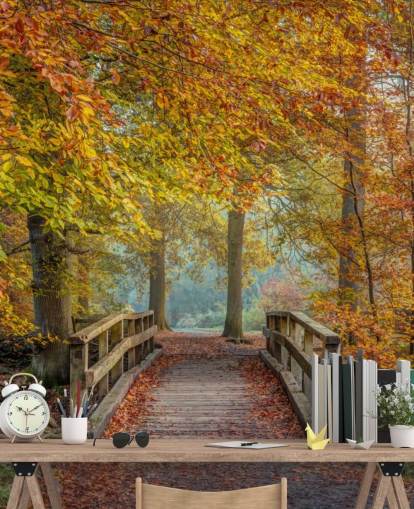 herfstbos met muurschildering op een brug herfstbos met muurschildering op een brug