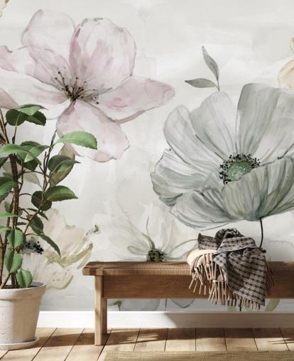 grå blommig tapetväggmålning av Carol Robinson grå blommig tapetväggmålning av Carol Robinson