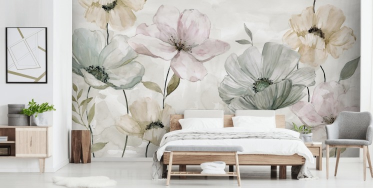 grey floral wallpaper mural by Carol Robinson