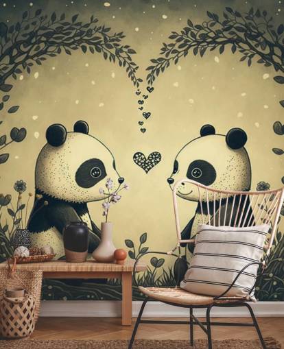 schattige Couple of Pandas Wallpaper muurschildering voor kinderen schattige Couple of Pandas Wallpaper muurschildering voor kinderen