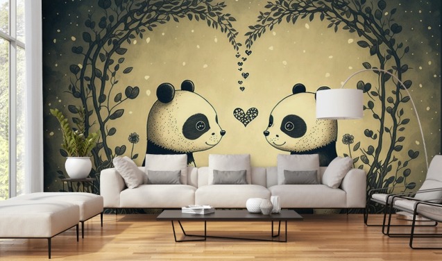 söpö pari Pandas Taustakuva seinämaalaus lapsille