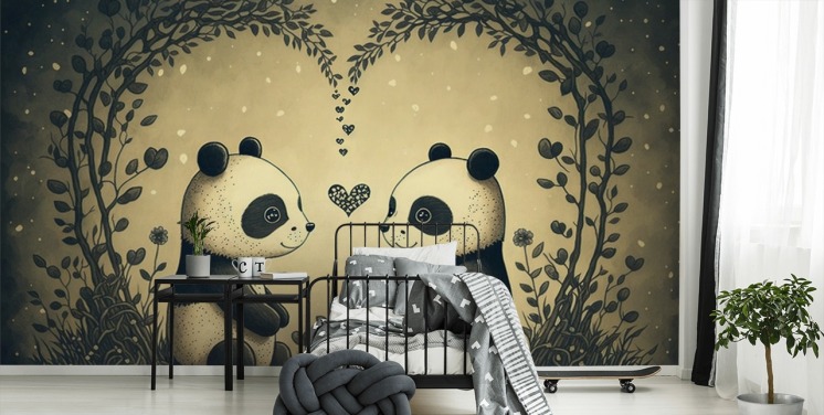 cute Couple of Pandas Wallpaper wall mural for kids