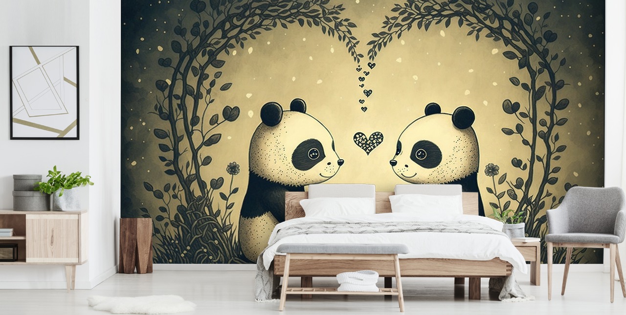 cute Couple of Pandas Wallpaper wall mural for kids