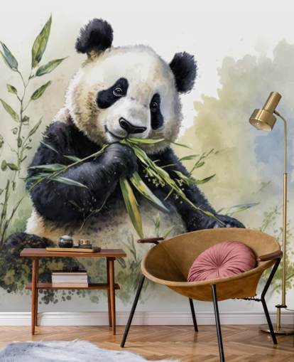 Watercolour Panda Munching on Bamboo Wallpaper Mural Watercolour Panda Munching on Bamboo Wallpaper Mural