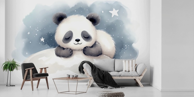 Niedliches Tapeten-Wandbild „Sleepy Panda“ für Kinderzimmer