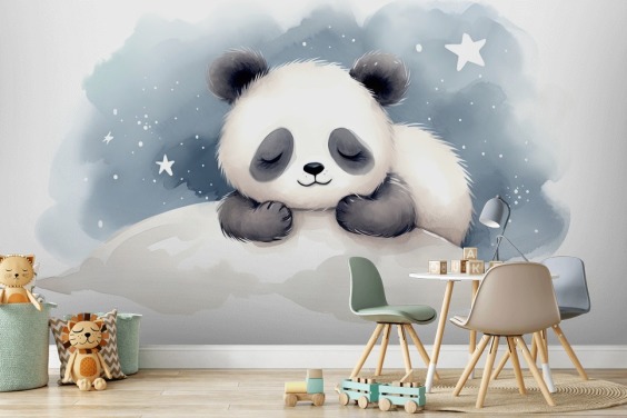 søvnig panda søt tapet veggmaleri for barnehage