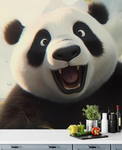 Glad leende Panda tapetväggmålning Glad leende Panda tapetväggmålning