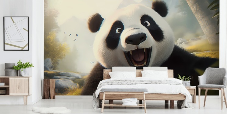 Onnellinen hymyilevä Panda taustakuvamaalaus