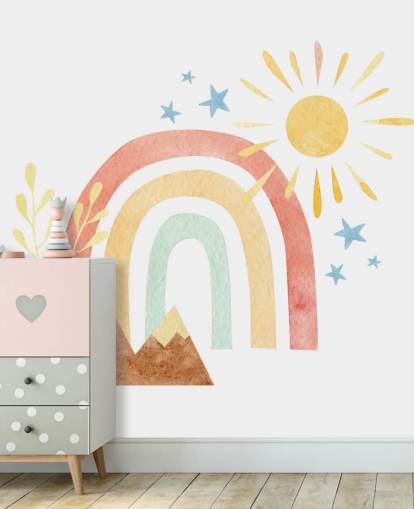 boho rainbow and mountain watercolour wallpaper wall mural for kids bedroom boho rainbow and mountain watercolour wallpaper wall mural for kids bedroom
