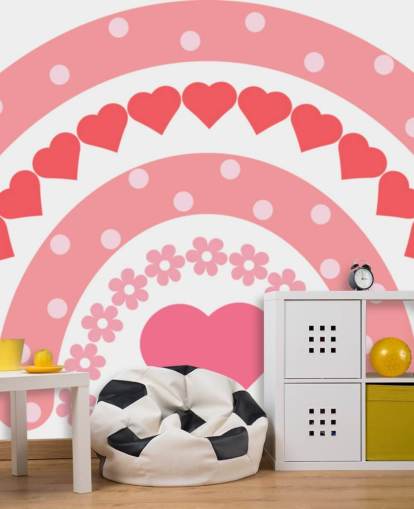 Pink Boho Rainbow Wallpaper Mural with hearts Pink Boho Rainbow Wallpaper Mural with hearts