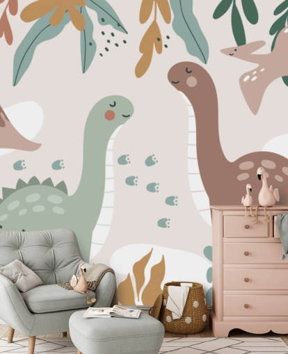Cute Dinosaurs in the Tropics Wallpaper Mural for kids bedroom Cute Dinosaurs in the Tropics Wallpaper Mural for kids bedroom