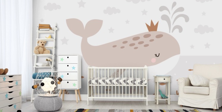 Whale King tapetväggmålning i beige