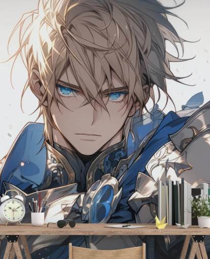 blå og hvit tilpassbar anime veggmaleri kalt Paladin Knight for tenåringssoverom blå og hvit tilpassbar anime veggmaleri kalt Paladin Knight for tenåringssoverom