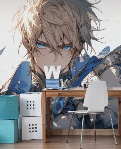 blå og hvit tilpassbar anime veggmaleri kalt Paladin Knight for tenåringssoverom blå og hvit tilpassbar anime veggmaleri kalt Paladin Knight for tenåringssoverom