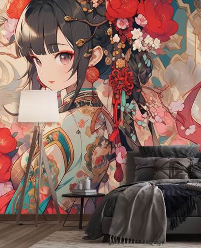 rødt tilpasset anime veggmaleri kalt Anime Princess for tenåringssoverom rødt tilpasset anime veggmaleri kalt Anime Princess for tenåringssoverom