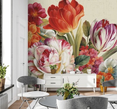 colourful botanical wall mural