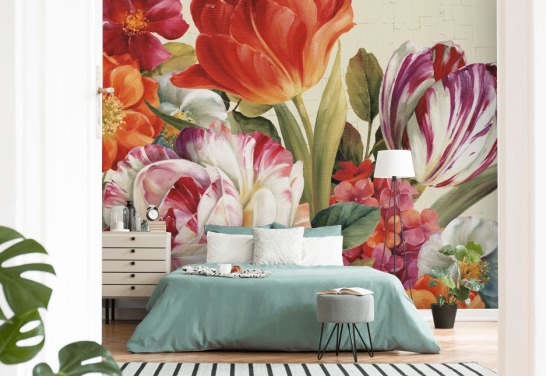 colourful botanical wall mural