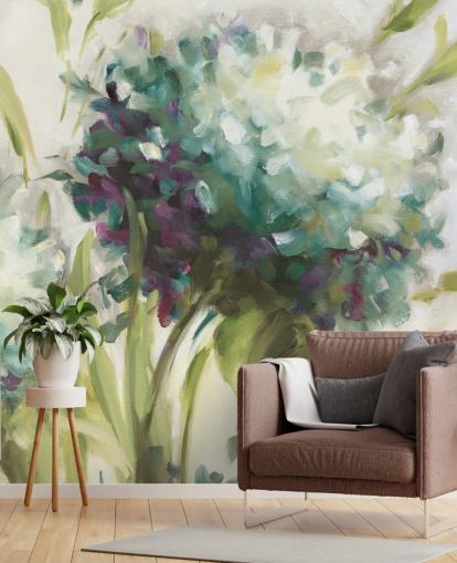 blauwe Hydrangea Field botanische muurschildering van Lisa Audit blauwe Hydrangea Field botanische muurschildering van Lisa Audit