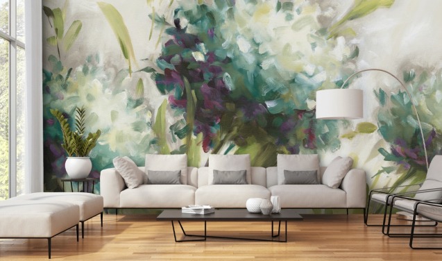 blue Hydrangea Field botanical Wall Mural by Lisa Audit