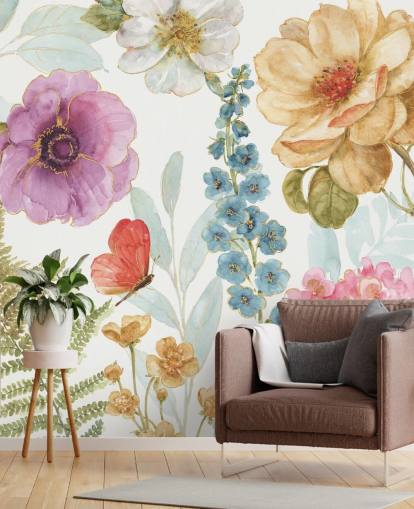 Colorful Floral Mural with butterfly Colorful Floral Mural with butterfly