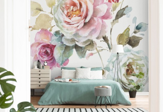 colourful botanical wall mural