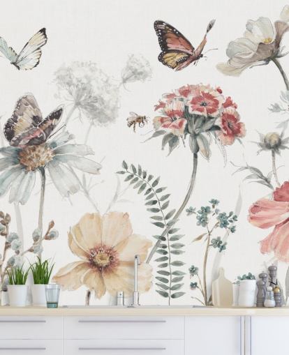 Décoration murale botanique avec papillons Décoration murale botanique avec papillons