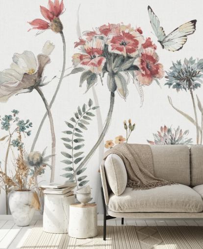 Colourful Floral Mural with butterfly Colourful Floral Mural with butterfly