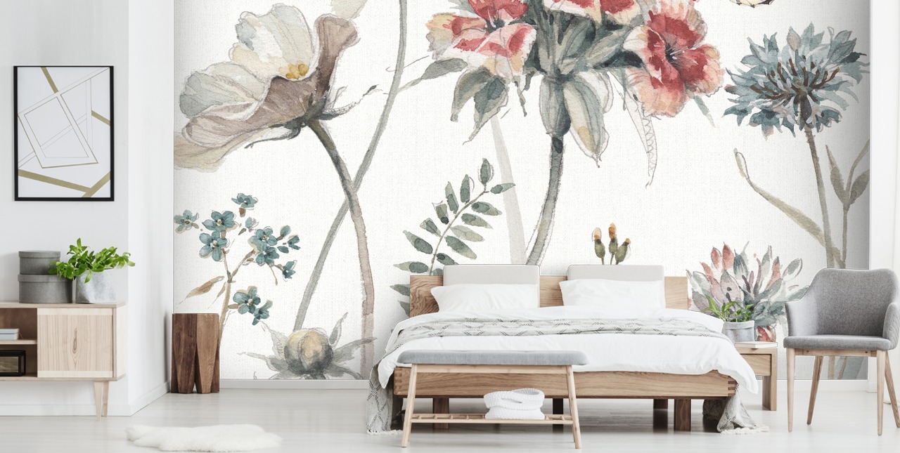 Farverigt blomstermaleri med sommerfugl Farverigt blomstermaleri med sommerfugl