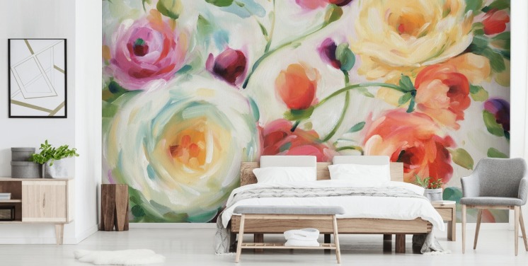 colourful floral wallpaper mural