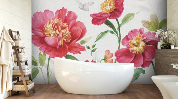 pink botanical wall mural