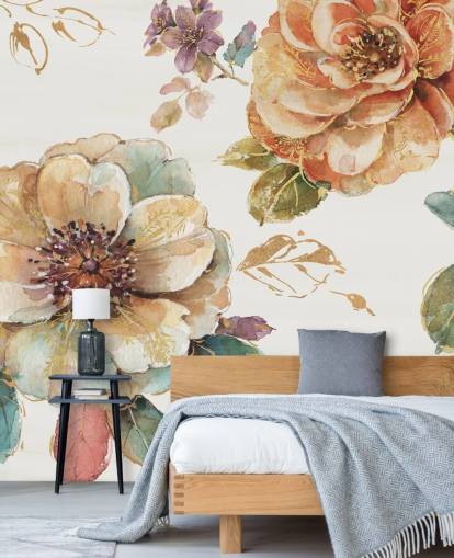 Tapisserie murale botanique dans des tons automnaux épicés Tapisserie murale botanique dans des tons automnaux épicés