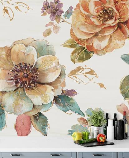 Botanisk väggmålning i kryddade hösttoner Botanisk väggmålning i kryddade hösttoner