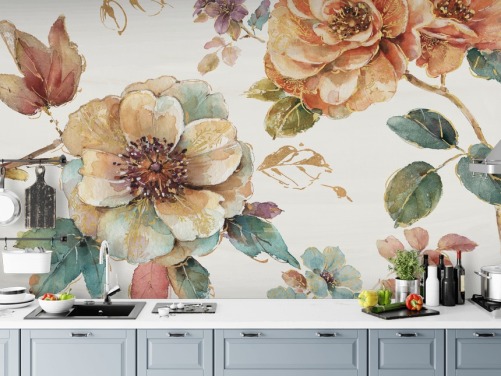 Botanical Wall Mural in spiced autumn tones