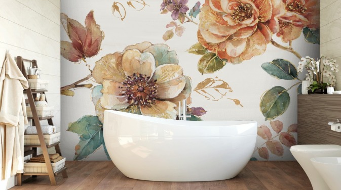 Botanical Wall Mural in spiced autumn tones