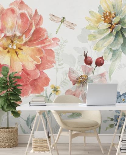 colourful floral mural with dragonfly colourful floral mural with dragonfly