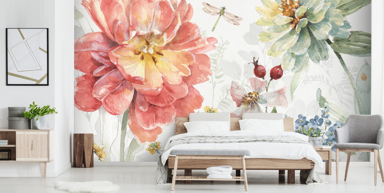 colourful floral mural with dragonfly colourful floral mural with dragonfly