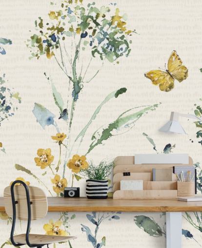 colourful floral wall mural with dragonfly and butterfly colourful floral wall mural with dragonfly and butterfly